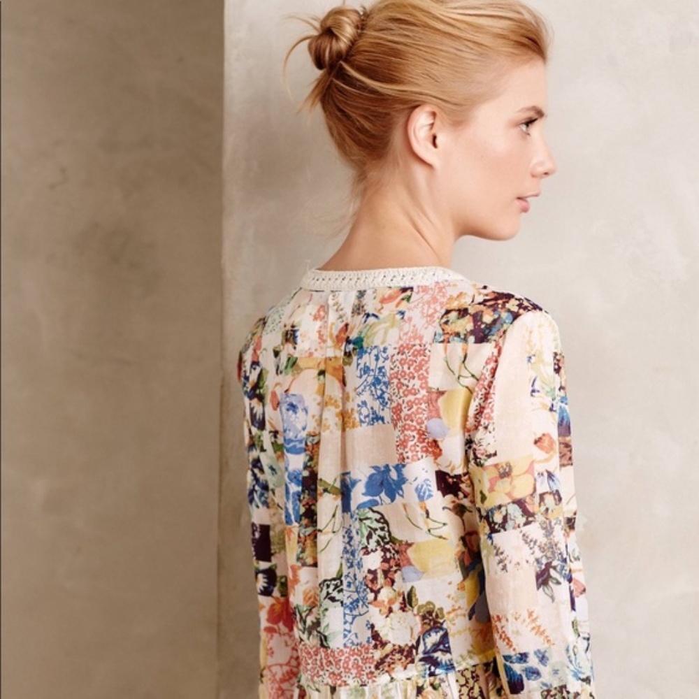 Anthropologie Maeve Floral Abella Pintuck SZ 0 - Picture 2 of 15